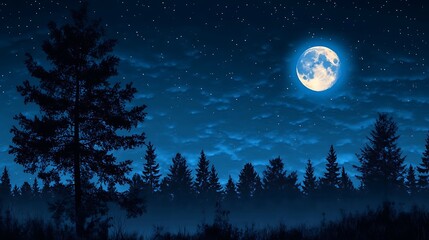 Enchanting Moonlight Silhouette Deep Night Forest Scene Natural Beauty Of The Quiet Night Time