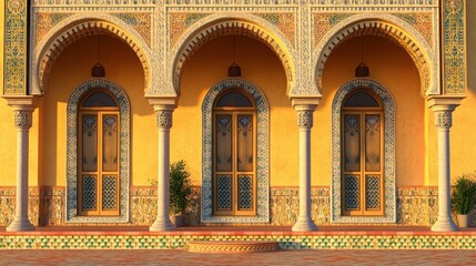 Obraz premium Moorish palace doors, sunset, courtyard, architecture, travel