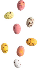 Obraz premium Multiple mini Easter eggs falling on transparent background