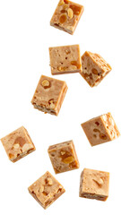 Nougat pieces falling with transparent background