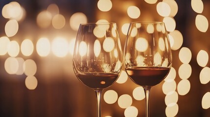 Sparkling wine glasses glisten under golden lights, enhancing the luxurious atmosphere of a cozy nighttime celebration with friends and laughter