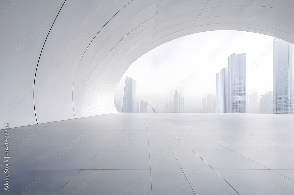 Aufkleber 白い幾何学的都市景観 近未来的な建築構造の抽象的な背景デザイン