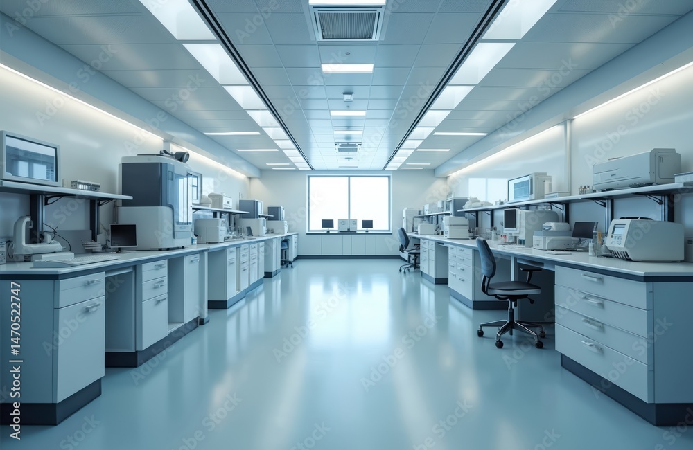 Poster modern medical laboratory equipped advanced analytical tech. clean workspace with sterile precision 