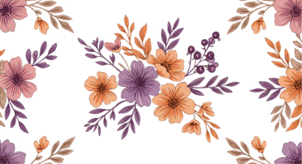 Watercolor Floral Pattern: Seamless Design with Purple and Orange Flowers