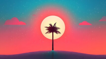 Pixel Art Palm Tree Sunset Landscape