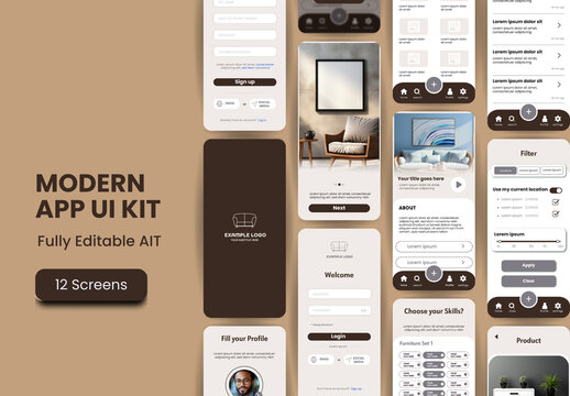 Brown Furniture Mobile Shopping App Interface Screens