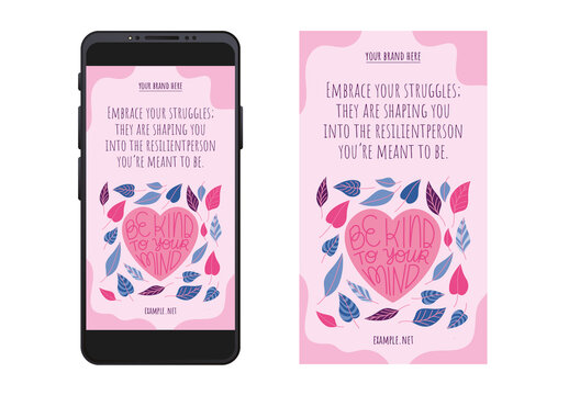 Pink Inspirational Motivational Quote Leaf Elements Cards