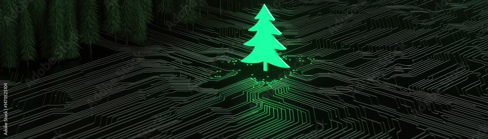 Poster a glowing tree set on top of a circuit board landscape
