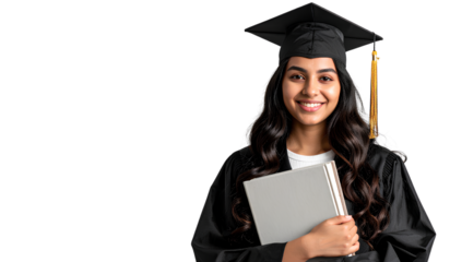 Joyful Graduate Holding Book, Ready for the Future – Transparent Cutout