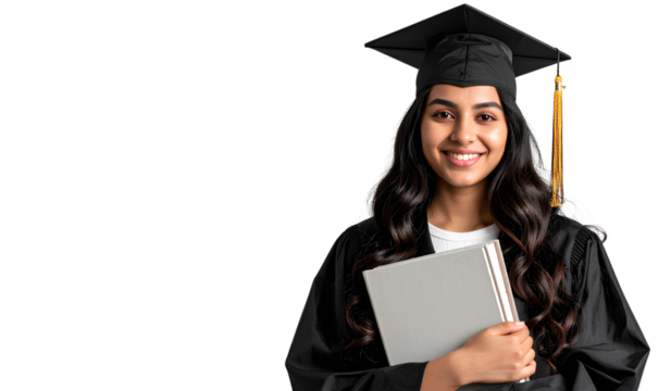 Joyful Graduate Holding Book, Ready for the Future – Transparent Cutout