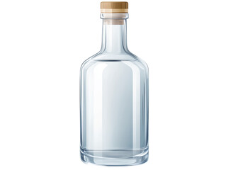 A clear bottle with a brown cap