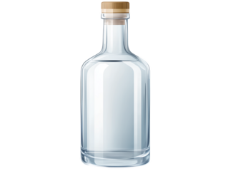 A clear bottle with a brown cap