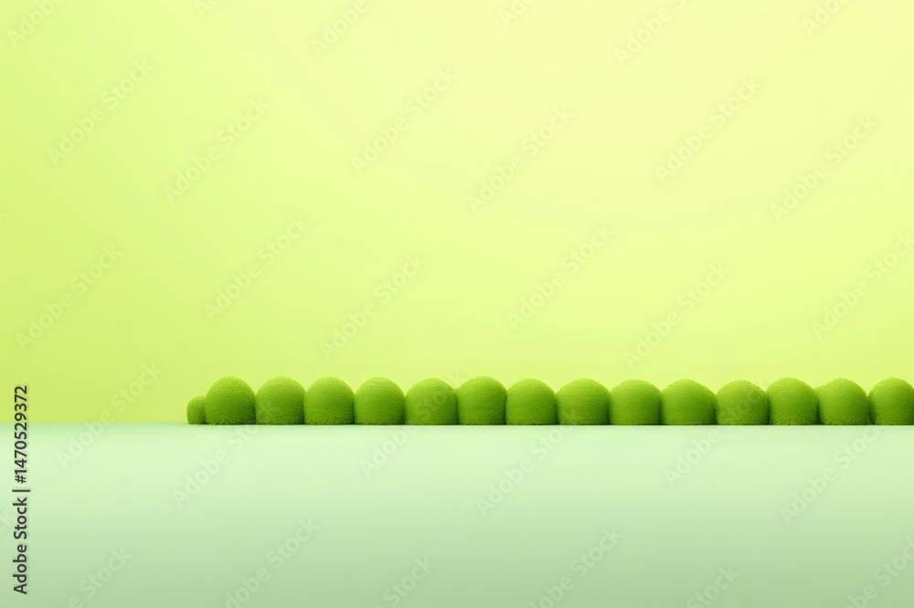 Poster パステル調グリーン背景に並んだ球状の草むら ミニマルな構成 自然の美しさを表現した装飾的な壁紙素材