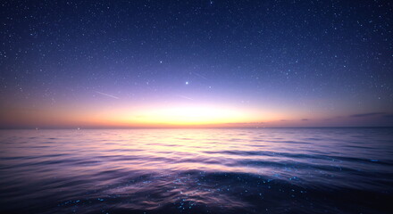 Starry Night Sky Over Bioluminescent Ocean