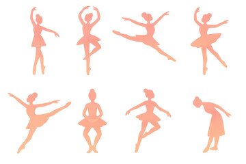 Ballet silhouette icons set – plié, arabesque, pirouette, leap, attitude, pointe. Flat icon set