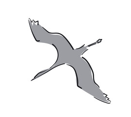 Minimalist flying crane in stylized ink lines
