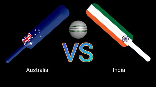 Australia vs India Cricket Match Animation
Animated Cricket Bats with Flags and Rotating Ball
AUS vs IND Cricket Battle Graphic on Black