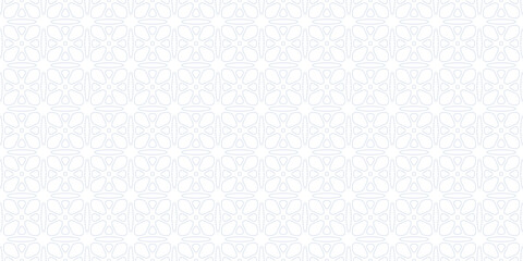 Subtle blue and white minimal seamless pattern. Elegant outline vector geometric floral ornament. Abstract background texture with flower silhouettes, leaves, thin lines. Repeated minimalist design