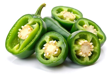 slice of green jalapeno peppers image isolated on white