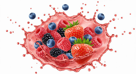 strawberry splash isolated on white background Generative AI