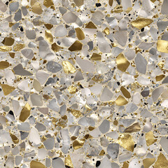 Terrazzo Texture with Gold and Marble: An elegant close-up showcases a luxurious terrazzo surface, blending gold accents and marble chips. The texture creates a captivating visual feast.