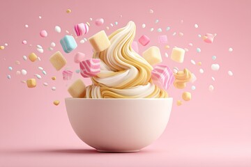 Frozen Yogurt with Candies with Pink Background.