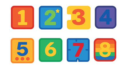 Flat vector icons of numeric badges: badge with 1st place, badge with 2nd place, badge with 3rd place, gold 100% circle, numeric award ribbon, percentage tag, star with number, rank icon with digits.