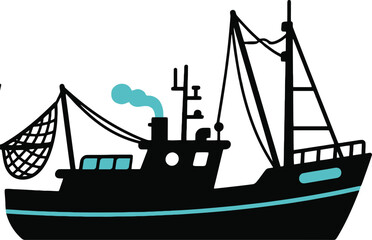 Fishing Trawler Boat Vector Illustration