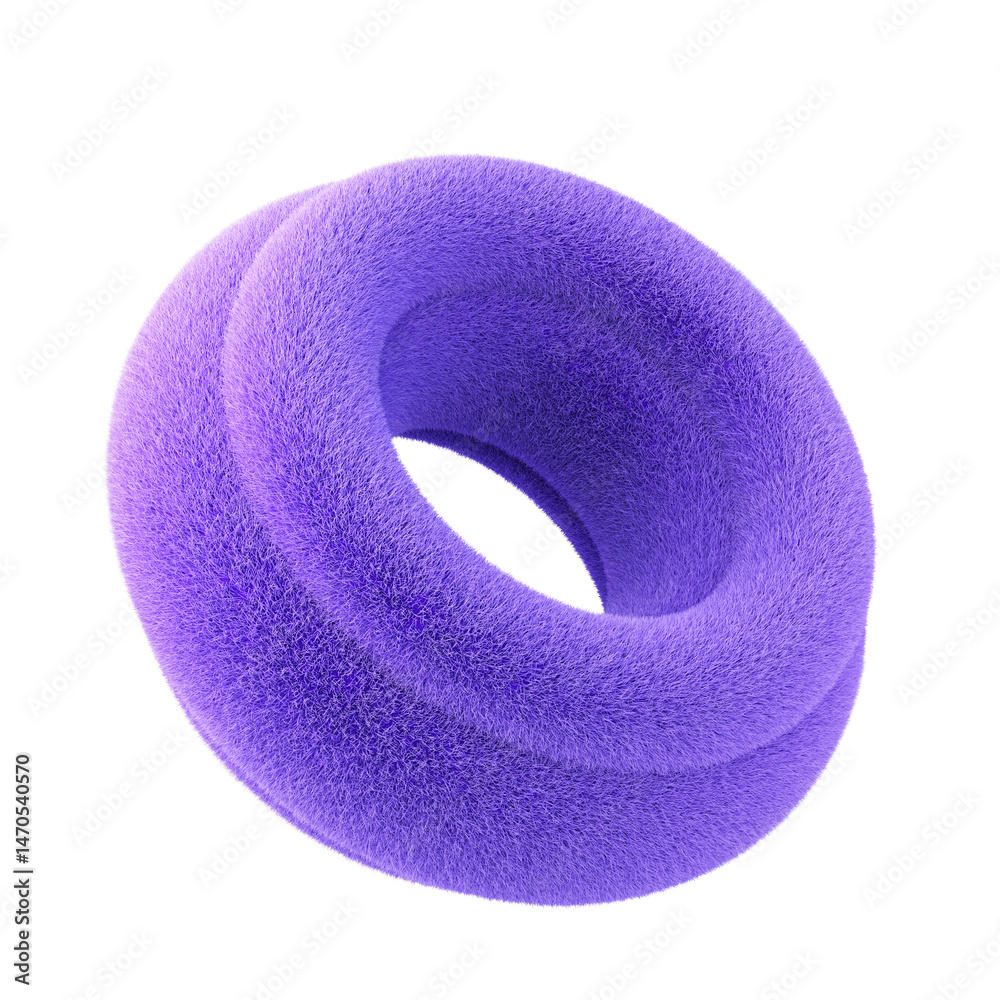Poster violet abstract fluffy ring. 3d design element isolated on white background.