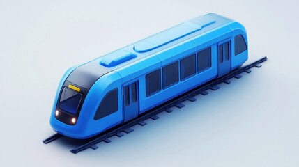 Naklejka premium Blue electric train on tracks, studio shot, transport