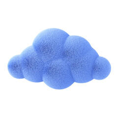 Blue fluffy cloud icon. 3d design element isolated on white background.