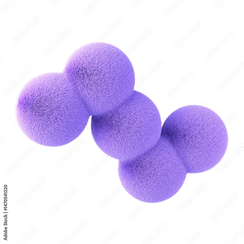 Poster violet abstract fluffy metaball. 3d design element isolated on white background.