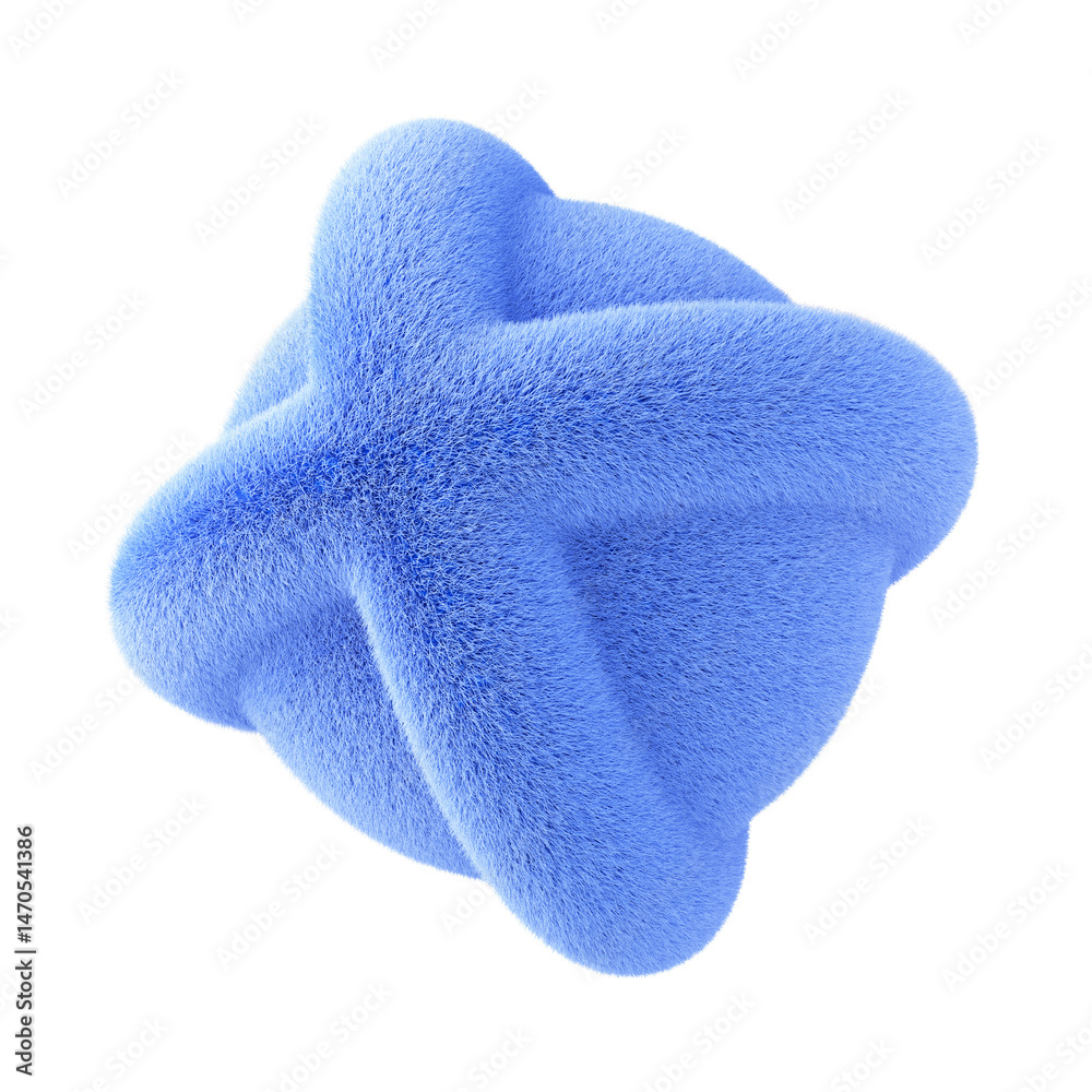 Poster blue abstract fluffy shape. 3d design element isolated on white background.