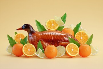 Duck pastry with citrus fruit.
