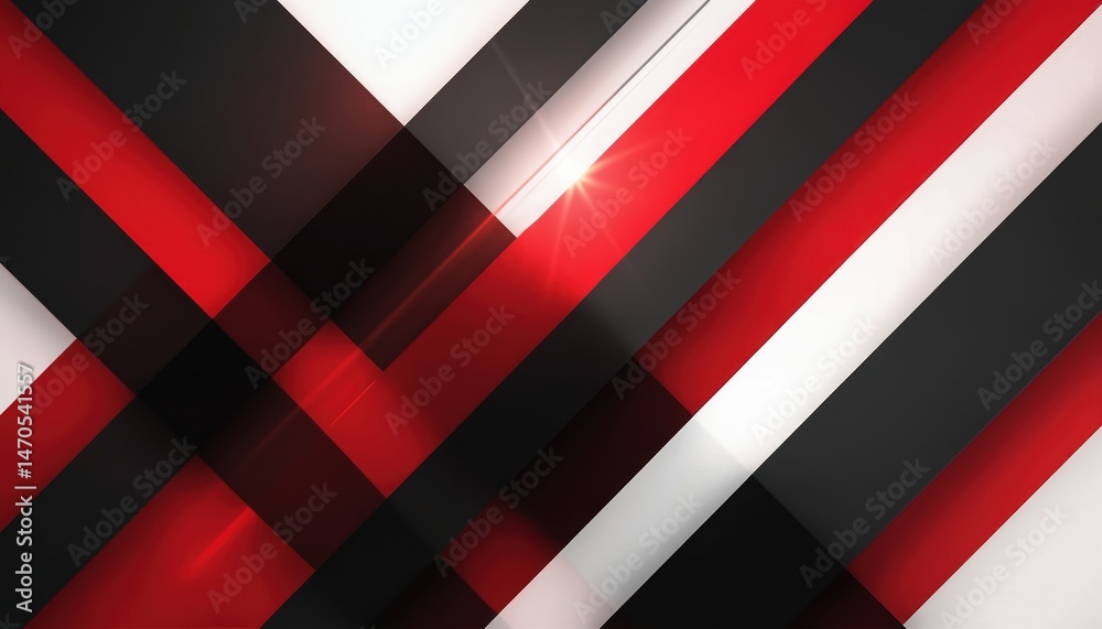Poster Dynamic abstract geometric pattern features diagonal red black white stripes triangles. Modern business background, elegant design. Suitable for tech, finance, presentation, digital art, wallpaper,