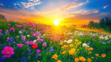 Fototapeta premium Flowers at sunset