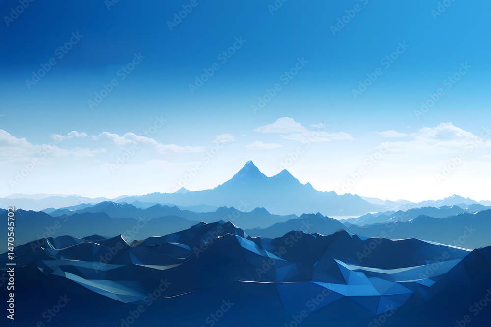 Poster ピクセル化された青い山々と空 雄大な山岳風景 平和な屋外シーン 旅行と自然の美しさの風景