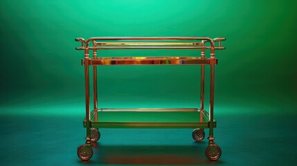 Gold bar cart on green background, empty