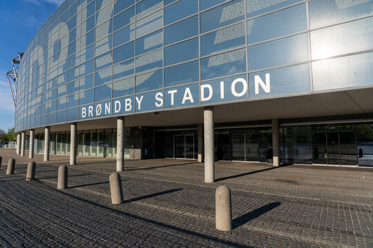 Brondby, Denmark - May 5, 2025: Exterior view of the Brondy stadium, home ground of the Danish Superliga club Brondby IF