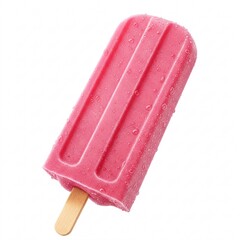Strawberry ice pop isolated on white background. Frozen fruit dessert on a stick close-up