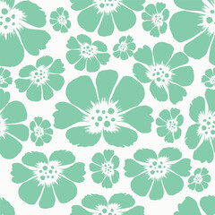 Seamless floral pattern, liberty ditsy print with small cute bouquets. Romantic botanical design with tiny hand drawn flowers, leaves on blue background. Trendy rustic print. Vector illustration.