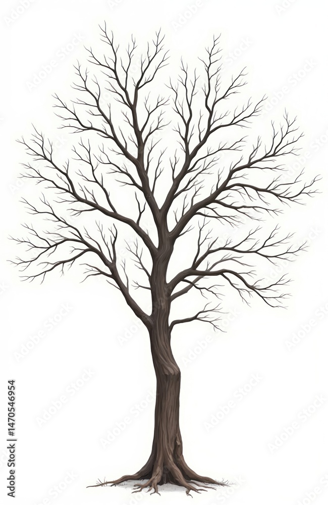 Poster isolated tree design element on transparent background. bare tree silhouette, without leaves. natura
