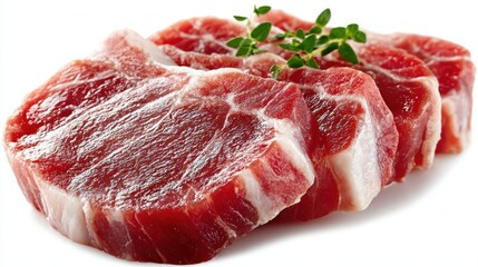 Set of raw slices of pork meat, isolated on background cutout, in a PNG file