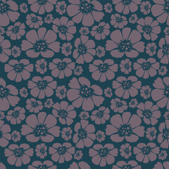 Seamless floral pattern, liberty ditsy print with small cute bouquets. Romantic botanical design with tiny hand drawn flowers, leaves on blue background. Trendy rustic print. Vector illustration.