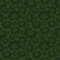 Seamless floral pattern, gentle ditsy print of small plants with a rustic motif. Cute botanical design, romantic background: tiny hand drawn flowers, leaves, bouquets on a green field. Vector.
