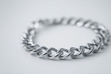Obraz premium Close-up of a silver chain bracelet, showcasing its intricate links and metallic sheen.