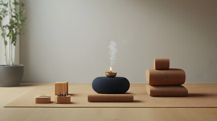 Meditation space with candle and plant zen home decor minimalist design