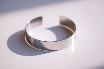 Sleek silver bangle bracelet. Minimalist jewelry design.