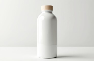 White water bottle mockup on white background. Modern design, recyclable container for water, drinks. Eco-friendly packaging. Great for product presentation. Minimalist style.