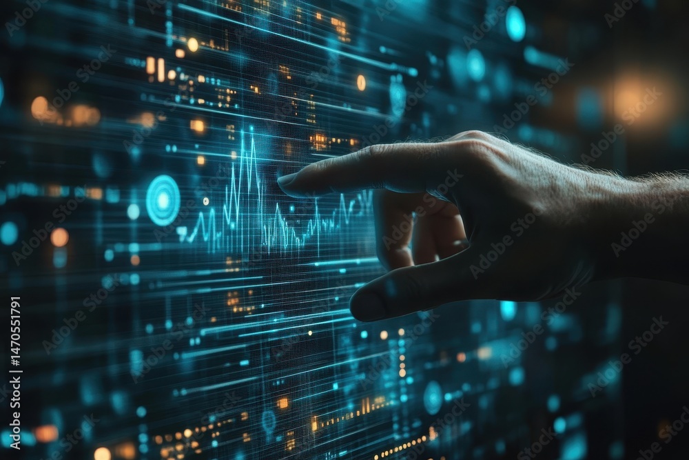 Poster digital interaction showcases data analysis and visualization in an advanced technology environment 